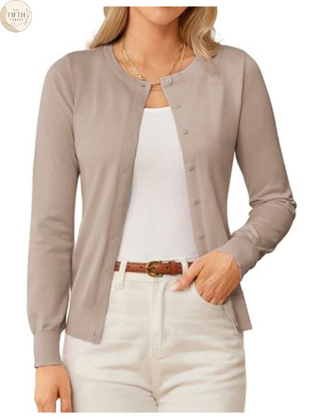 Lightweight Button Down Knit Cardigan Sweater Crew Neck Long Sleeve